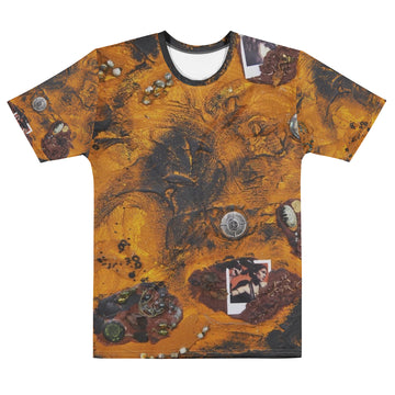 Large 30x30 heavy texture industrial cement assemblage on canvas visualizing a future Mars planet colony by SAINT KYRIAKI. Features embedded mineral rocks from the Dominican Republic and Greek island jewelry.