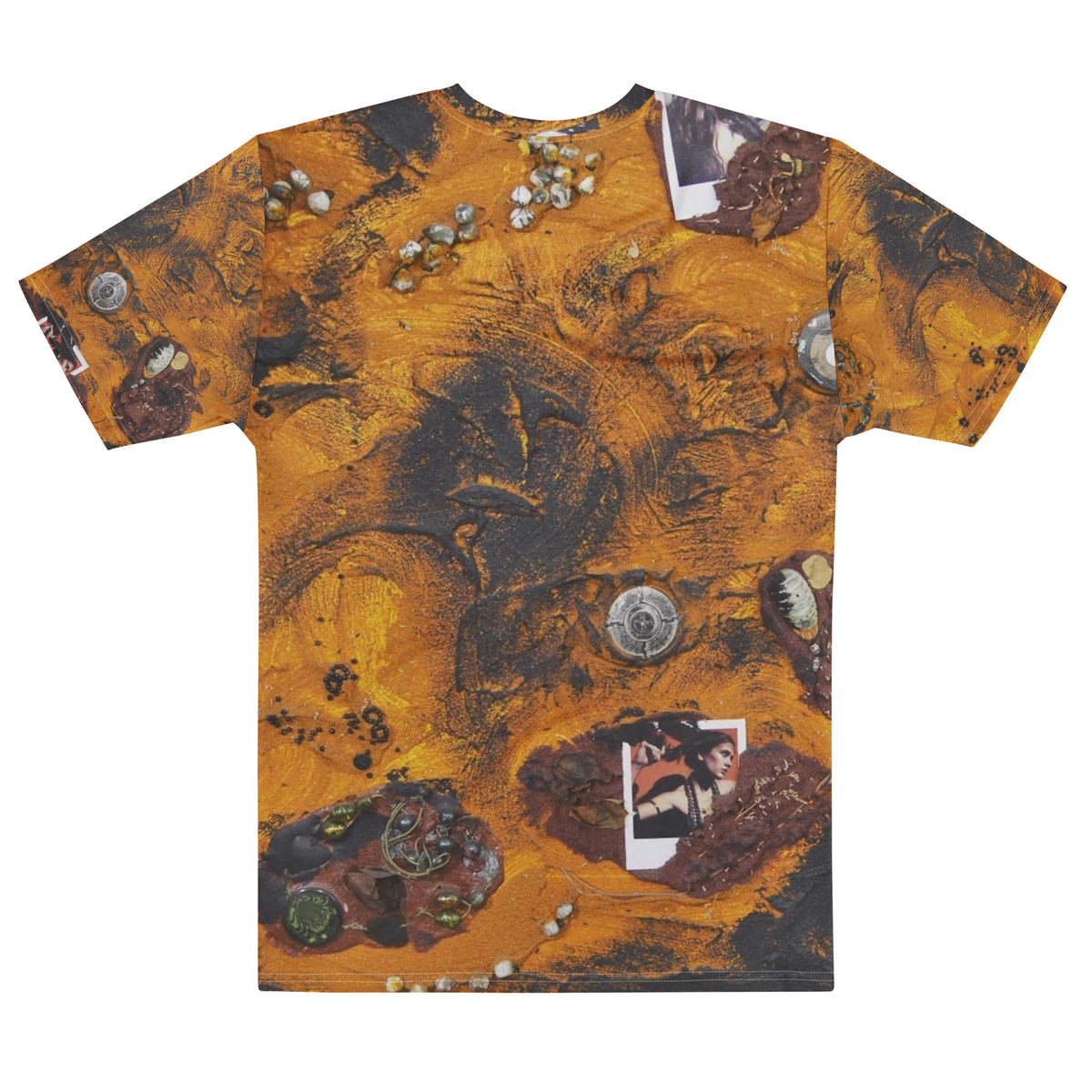 Large 30x30 heavy texture industrial cement assemblage on canvas visualizing a future Mars planet colony by SAINT KYRIAKI. Features embedded mineral rocks from the Dominican Republic and Greek island jewelry.