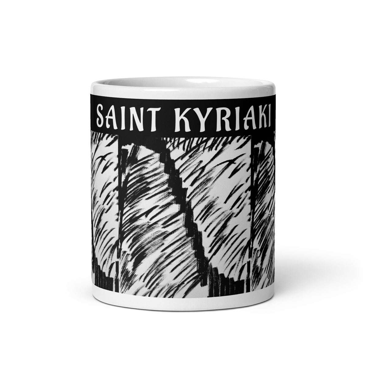 Minimalist black ink marker drawing on fine cotton canvas panel by SAINT KYRIAKI Katie Chonacas. Features a sharp diagonal staircase dividing dense, high-contrast dark cross-hatch shading inspired by Ansel Adams.