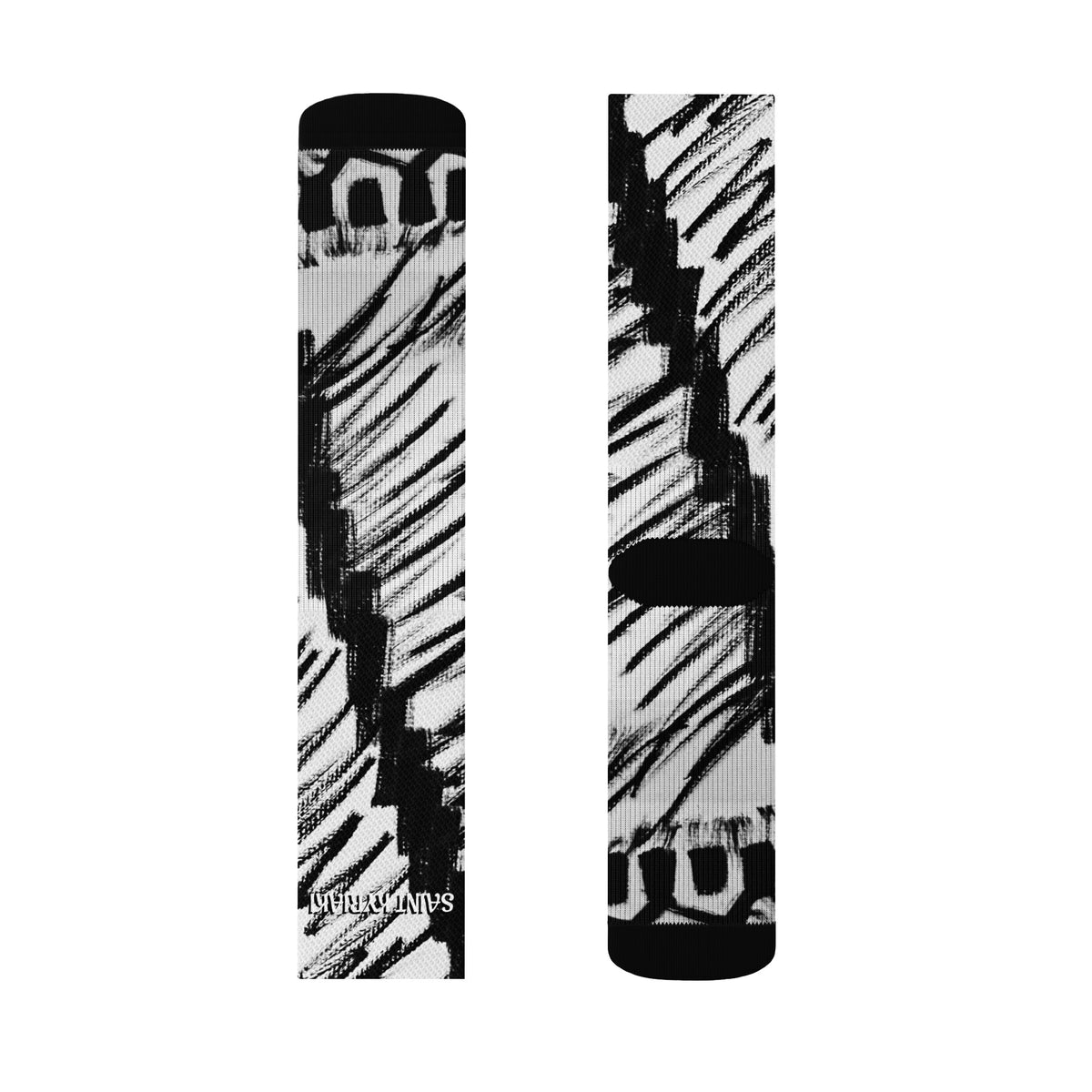 Minimalist black ink marker drawing on fine cotton canvas panel by SAINT KYRIAKI Katie Chonacas. Features a sharp diagonal staircase dividing dense, high-contrast dark cross-hatch shading inspired by Ansel Adams.